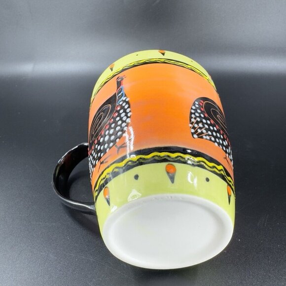 Vintage Ceramic Coffee Mug Cup Folk Art Style Textured Bird Mug Cup With Dots - Picture 8 of 13